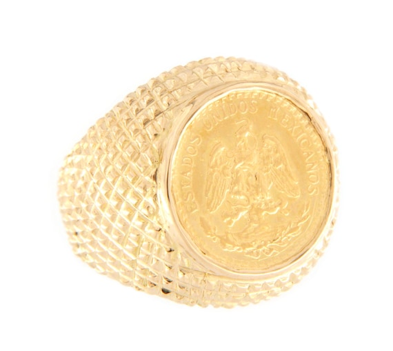 1945 Mexican Dos Pesos Coin Unisex Coin ring 18kt