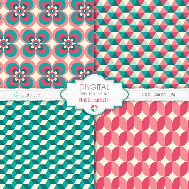 Download Pink and Teal Retro Retro geometric digital papers with ...