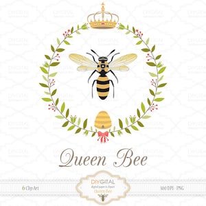 Queen Bee Clip Art Set 6 Printable Cliparts for Scrapbooking, Cards, Web Graphics PNG 300dpi ...