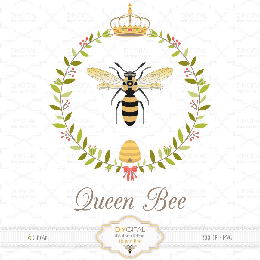 Queen Bee Clip Art Set 6 Printable Cliparts for Etsy