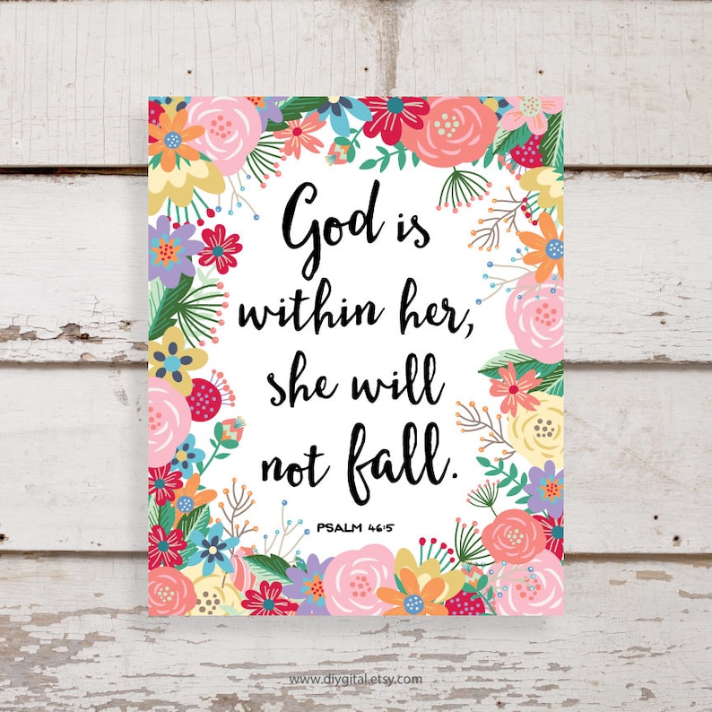 printable wall art christian quote god is within her psalm etsy