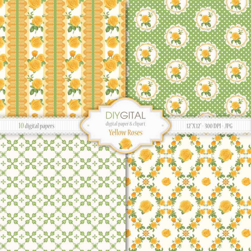 Yellow Roses Shabby Chic Digital Paper Set Etsy