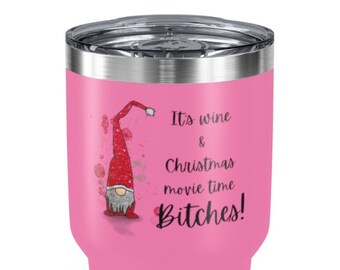 Es vino y tiempo de película navideña Perras, Aislado, Acero inoxidable, Tapa incluida, Ringneck Tumbler, 30oz