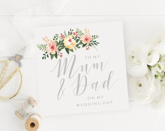 Beautiful Greenery Wreath Thank You Mum /& Dad Wedding Card Parents Step Parents