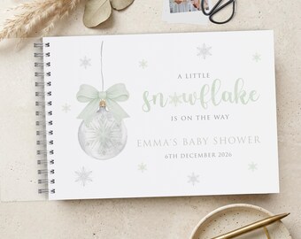 Little Snowflake Baby Shower Guest Book, Neutral Sage Green, Christmas Winter Baby Showers
