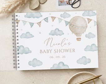Baby Shower Guest Book, Hot Air Balloon, Blue Clouds Scrapbook Album