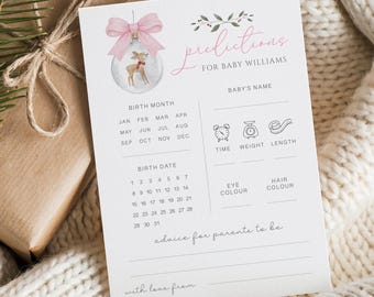 Baby Shower Prediction Cards, Personalised Predictions Game, Pink Christmas