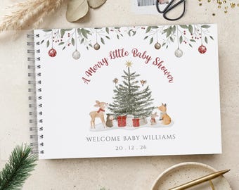 Merry Little Baby Shower Guest Book, A4 Scrapbook Album, Christmas Woodland Animals