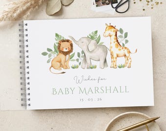 Safari Animal Baby Shower Guest Book, Gender Neutral, A4 Scrapbook Album