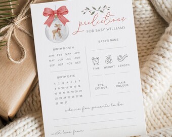Baby Shower Prediction Cards, Personalised Predictions Game, Christmas Bauble Print