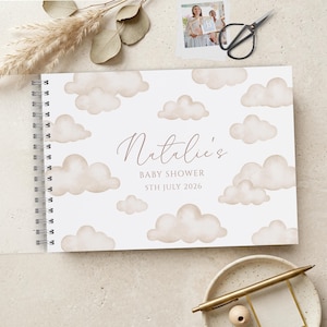 Beige Cloud Baby Shower Guest Book, Gender Neutral Scrapbook Album
