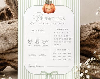 Baby Shower Prediction Cards, Personalised Predictions Game, Pumpkin, Halloween