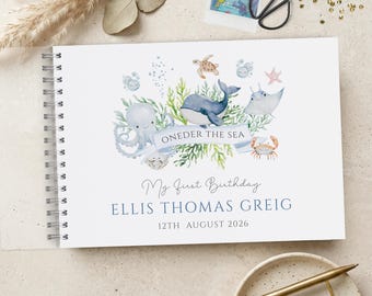 First Birthday Guest Book or Album, Oneder the Sea, Ocean Animals, A4 Scrapbook Album