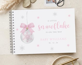 Little Snowflake Pink Baby Shower Guest Book, Christmas Winter Baby Showers