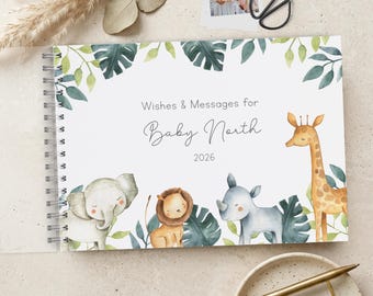 Safari Baby Shower Guest Book, A4 Scrapbook Album, Gender Neutral