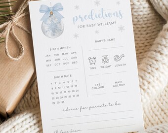 Little Blue Snowflake Baby Shower Prediction Cards, Christmas Winter Baby Predictions Game