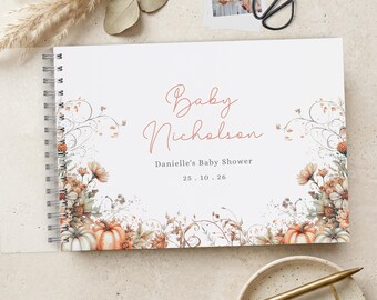 Autumn Baby Shower Guest Book, Personalised Guestbook Scrapbook Album, Halloween Pumpkin