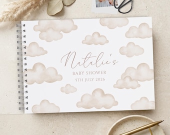 Beige Cloud Baby Shower Guest Book, Gender Neutral Scrapbook Album