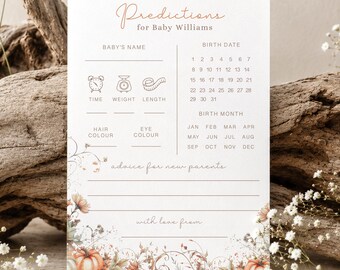 Baby Shower Prediction Cards, Personalised Predictions Game, Autumn Halloween