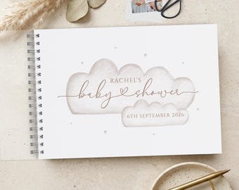 Beige, Pink or Blue Cloud Baby Shower Guest Book, Personalised Scrapbook Album