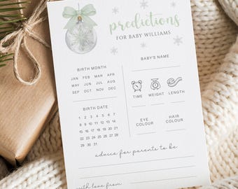 Little Snowflake Neutral Baby Shower Prediction Cards, Christmas Winter Baby Predictions Game, Sage Green