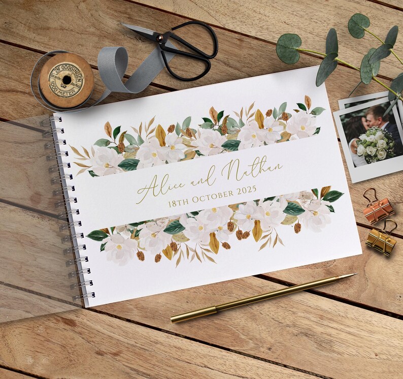 Autumn Wedding Guest Book, Personalised Scrapbook Album, Autumnal