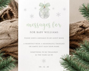 Little Snowflake Baby Shower Guest Book Sign, Gender Neutral Sage Green