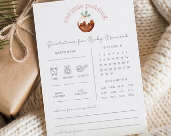 Baby Shower Prediction Cards, Personalised Predictions Game, Little Christmas Pudding