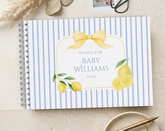 Lemon Baby Shower Guest Book, Blue, Green or Pink, Personalised Scrapbook Album