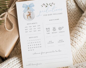Baby Shower Prediction Cards, Personalised Predictions Game, Blue Christmas
