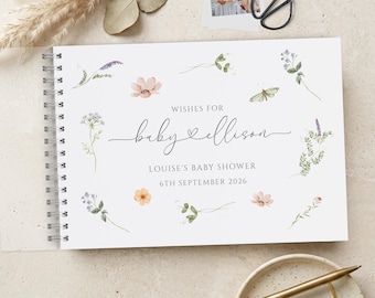 Wildflower Baby Shower Guest Book, Floral Print  A4 Scrapbook Album