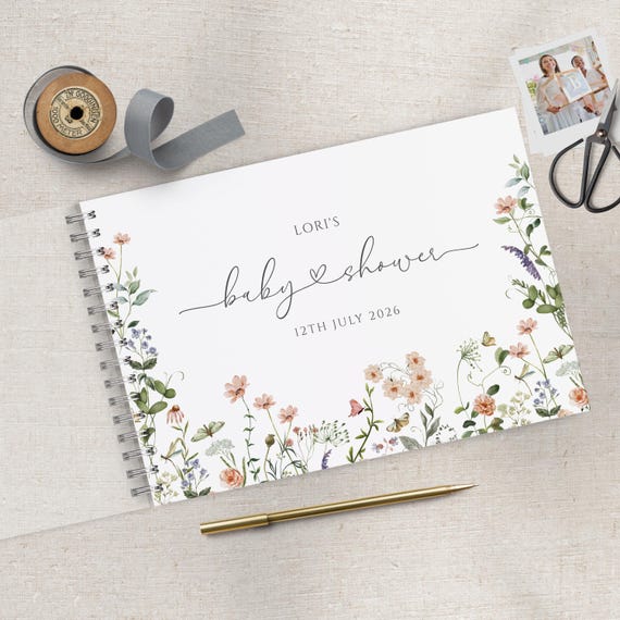 Wildflower Baby Shower Guest Book, Baby in Bloom Guestbook, Personalised A4 Scrapbook Album