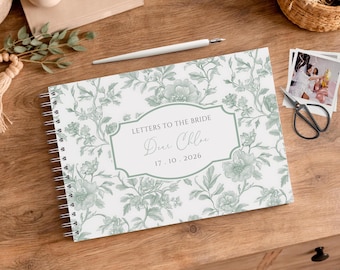 Letters to the Bride Book, Personalised Scrapbook Album, Hen Party Guestbook - Sage Green Toile
