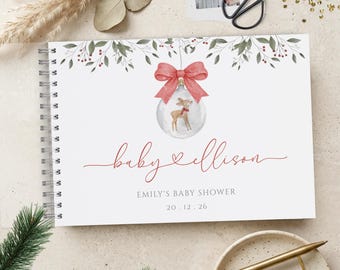 Christmas Baby Shower Guest Book, A4 Scrapbook Album, Red Bow Bauble Print