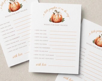 Baby Shower Prediction Wishes Cards, Personalised Game, Little Pumpkin