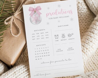 Little Pink Snowflake Baby Shower Prediction Cards, Christmas Winter Baby Predictions Game