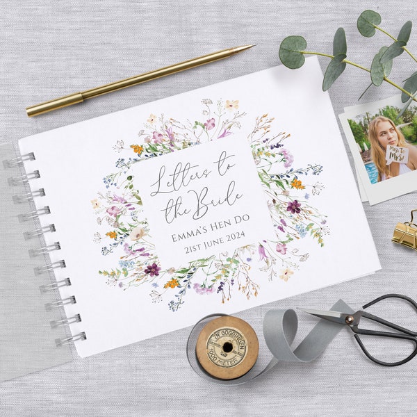 Wildflower Letters to the Bride Book, Personalised Hen Party Guest Book or Photo Album