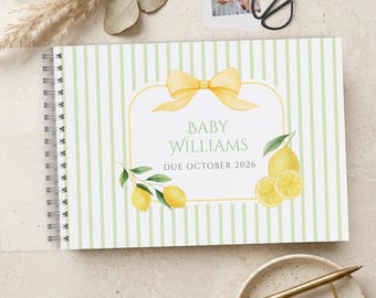 Lemon Baby Shower Guest Book, Blue, Green or Pink, Personalised Scrapbook Album