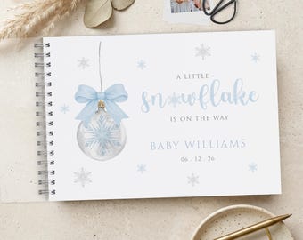 Little Snowflake Blue Baby Shower Guest Book, Christmas Winter Baby Showers