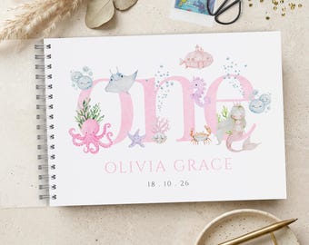 First 1st Birthday Guest Book, A4 Photo Album, Under the Sea, Pink Mermaid Guestbook