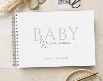 Beige, Blue, Green, Pink Baby Shower Guest Book, Personalised Scrapbook Album