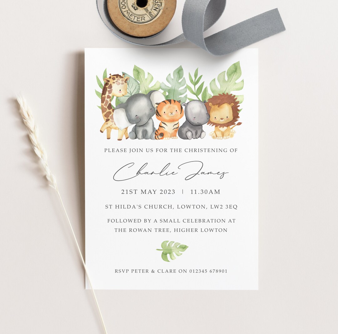 Safari/jungle Christening Invitations Personalised Naming Day Etsy