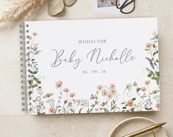 Wildflower Baby Shower Guest Book, Baby in Bloom Guestbook, Personalised A4 Scrapbook Album