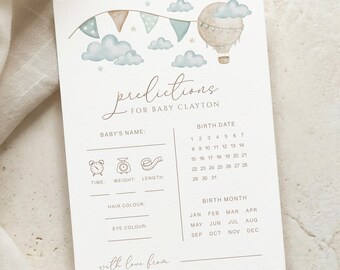 Baby Shower Prediction Cards, Personalised Predictions Game, Blue Up Up and Away