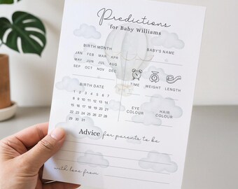 Baby Shower Prediction Cards, Personalised Predictions Game, Blue Hot Air Balloon