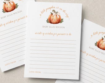Baby Shower Advice Cards, Personalised Cards for Parents to be, Little Pumpkin