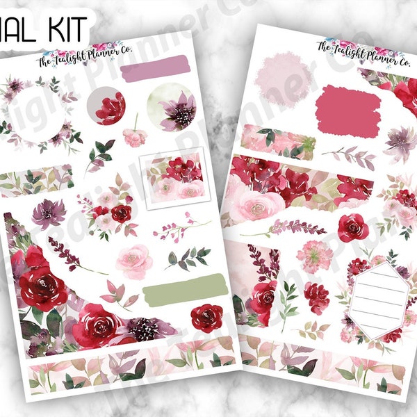 Floral Journal Stickers, Journal Sticker Kit, Flower Stickers, Floral Planner Stickers, Decorative Stickers, Flower Sticker Sheet - Kit17