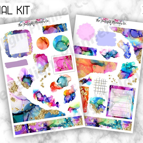 Watercolor Journal Sticker Kit, Journal Stickers, Watercolor Stickers, Stickers for Journaling, Decorative Stickers, Paint Splatter - Kit20