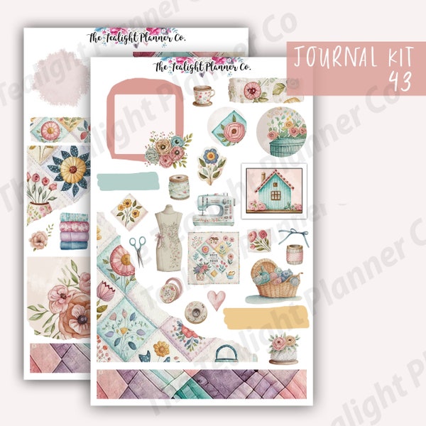 Quilt Journal Stickers, Journal Sticker Kit for Planning in your Journal or Planner, Pastel Stickers Journal, Sewing Stickers - Kit43