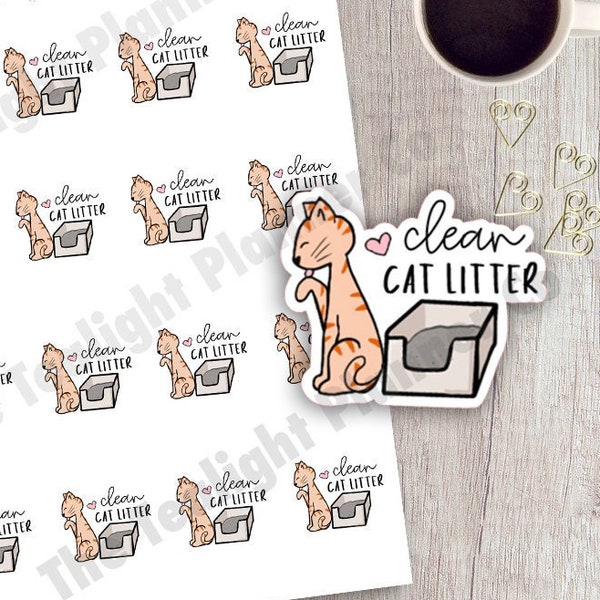 Clean Cat Litter Sticker, Cat Litter Box Sticker, Chore Planner Stickers, Cat Stickers, Functional Planner Stickers, Cleaning Stickers